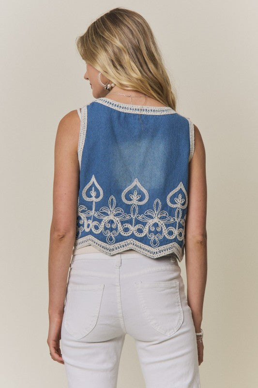Denim Diva Embroidered Vest