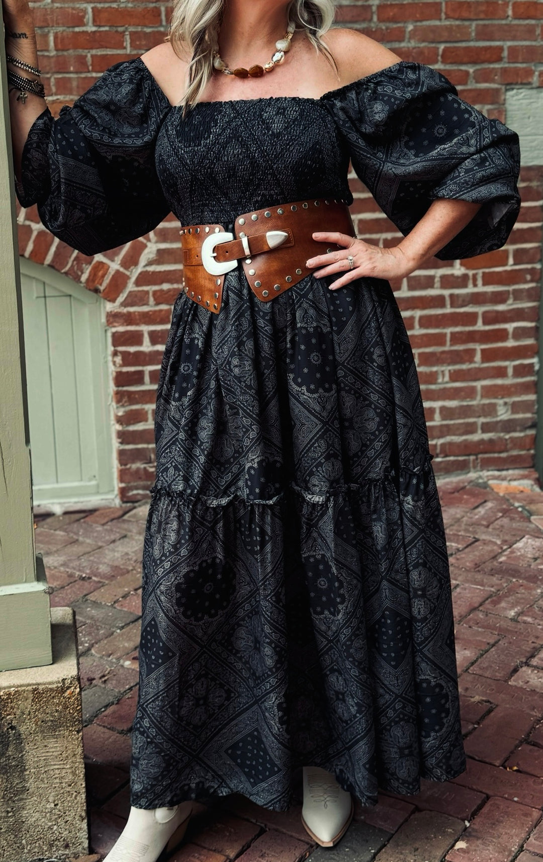 Moody Bandana Smocked Maxi Dress