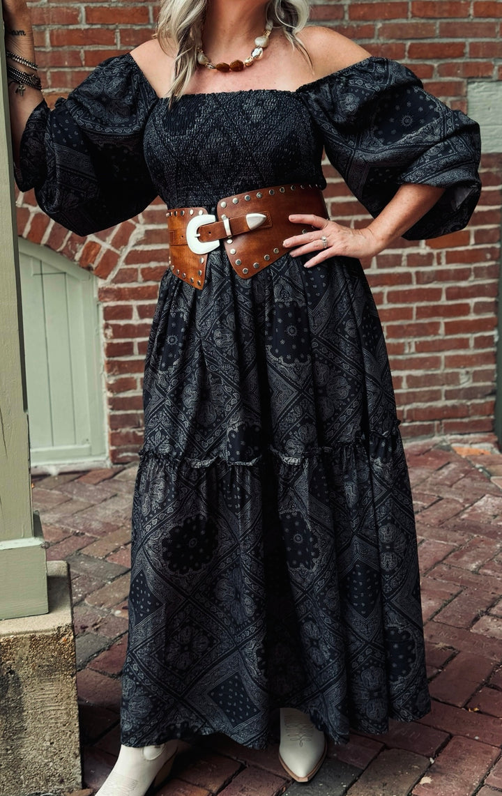 Moody Bandana Smocked Maxi Dress
