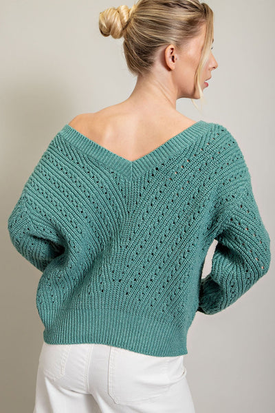 Sage Knit V-Neck Sweater