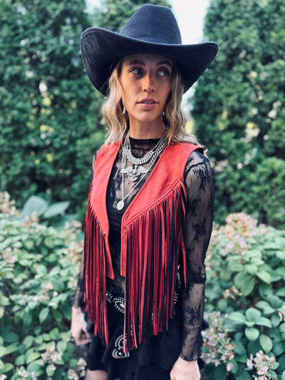 Western 2 Tone Fringe Jacket - Rust