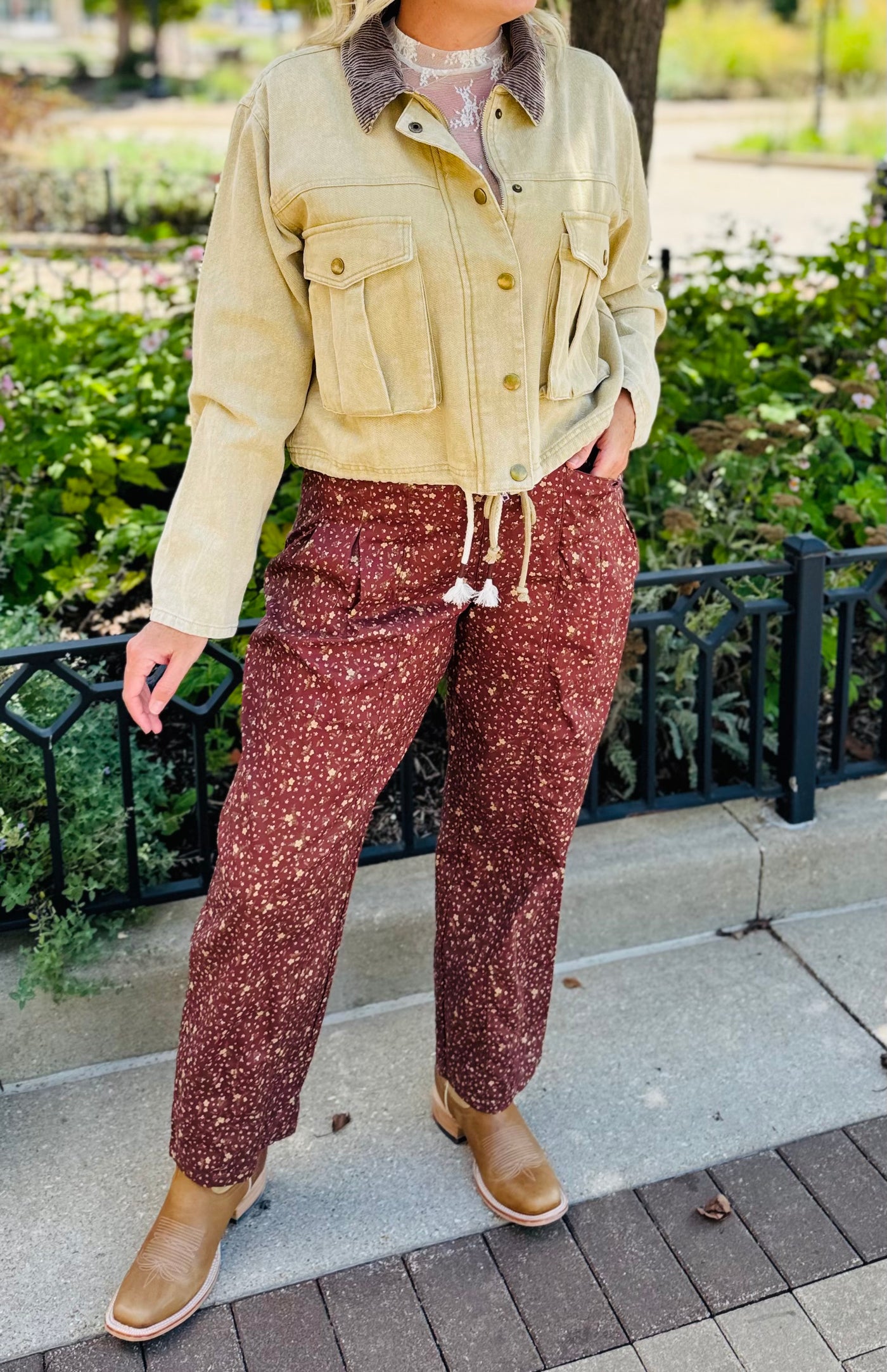 Ditsy Fall Barrel Leg Pants (2 colors)