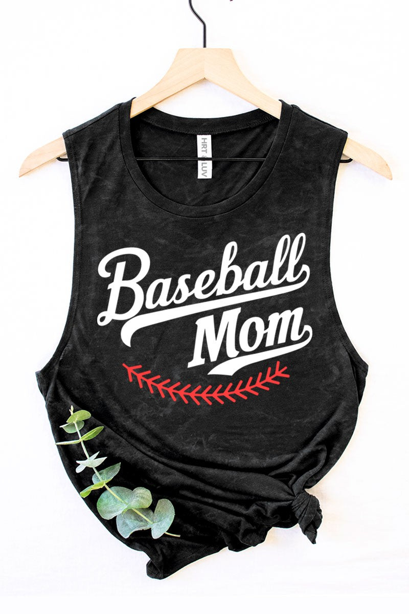 Mineral Wash Black Baseball Mom Tank