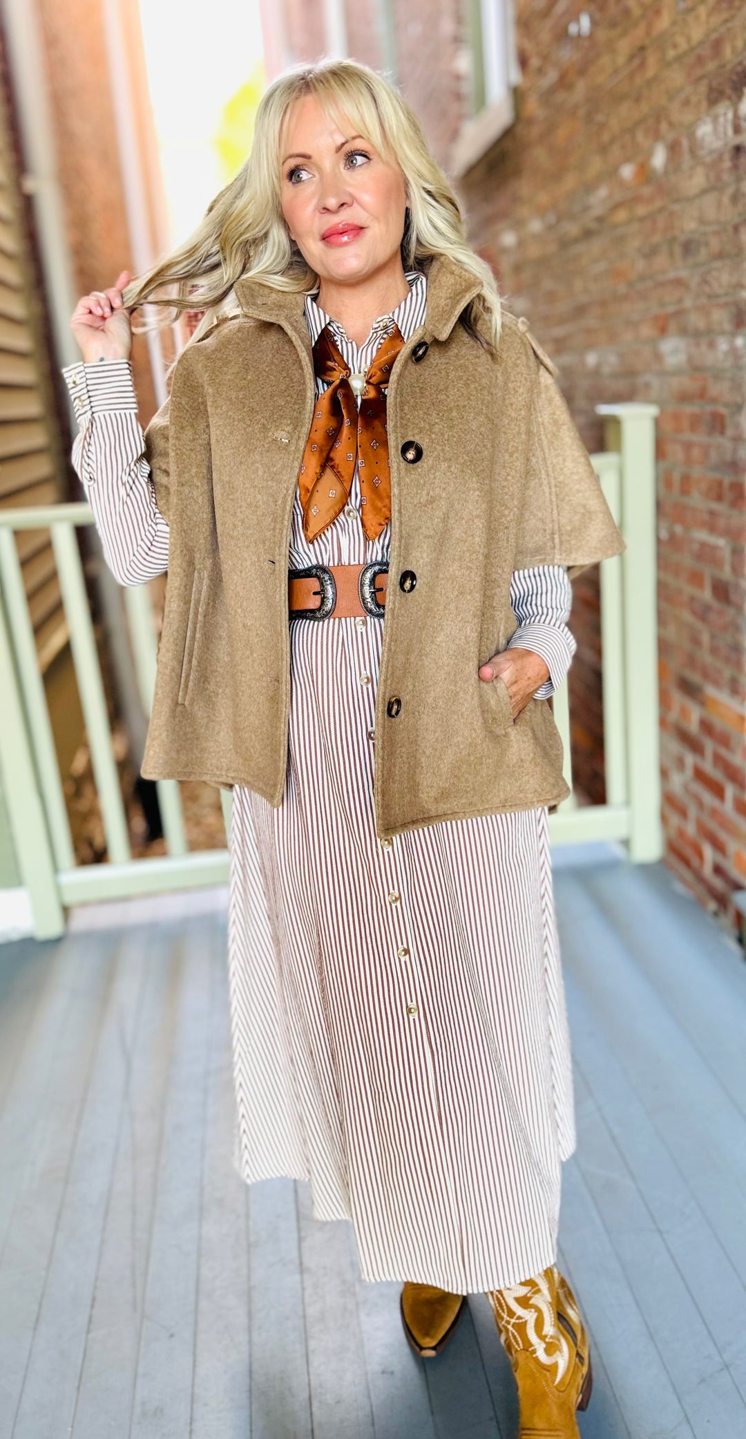 Autumn Brown Shrilled Long Sleeved Dress