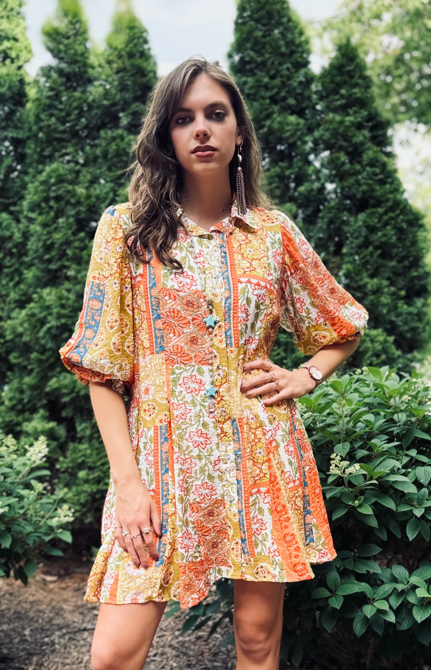 Brick Paisley Shirt Dress