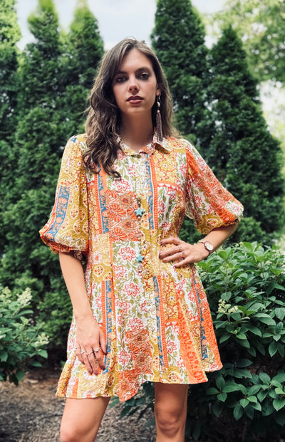 Brick Paisley Shirt Dress