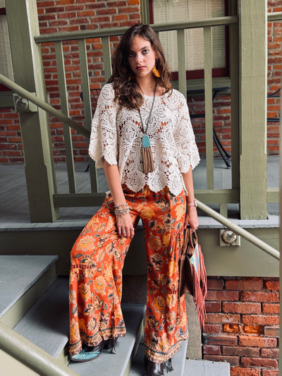 Mustard Floral Wide Leg Pants