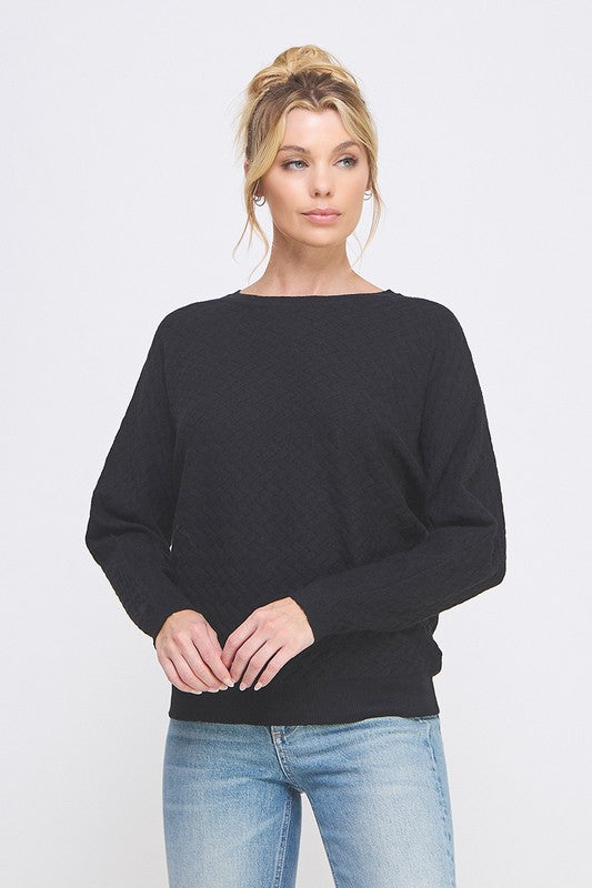 Mock Neck Diamond Pattern Sweater - Black