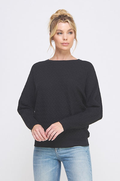 Mock Neck Diamond Pattern Sweater - Black