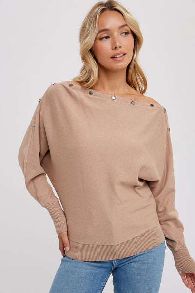 Snap Button Boatneck Pullover