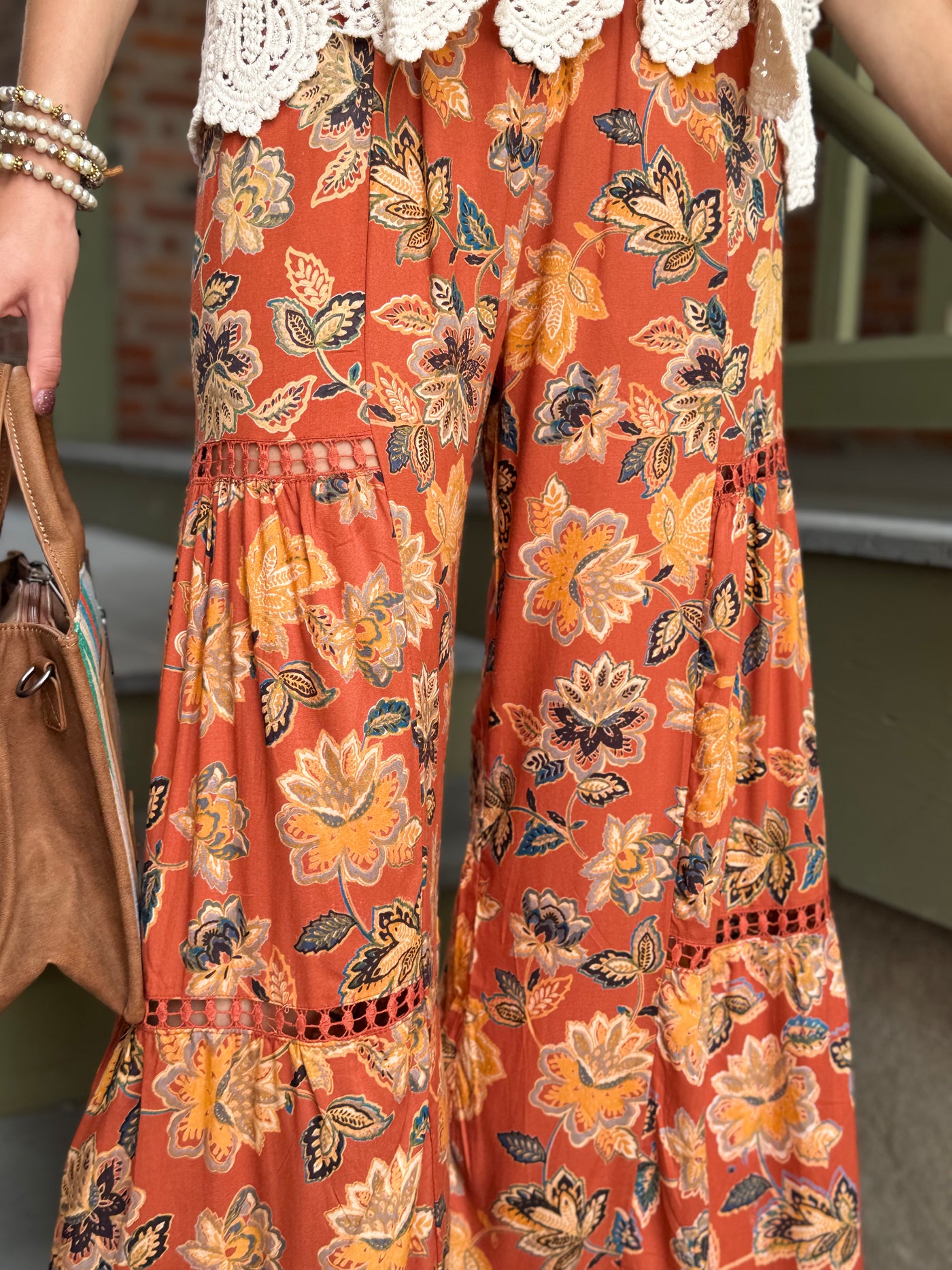Mustard Floral Wide Leg Pants