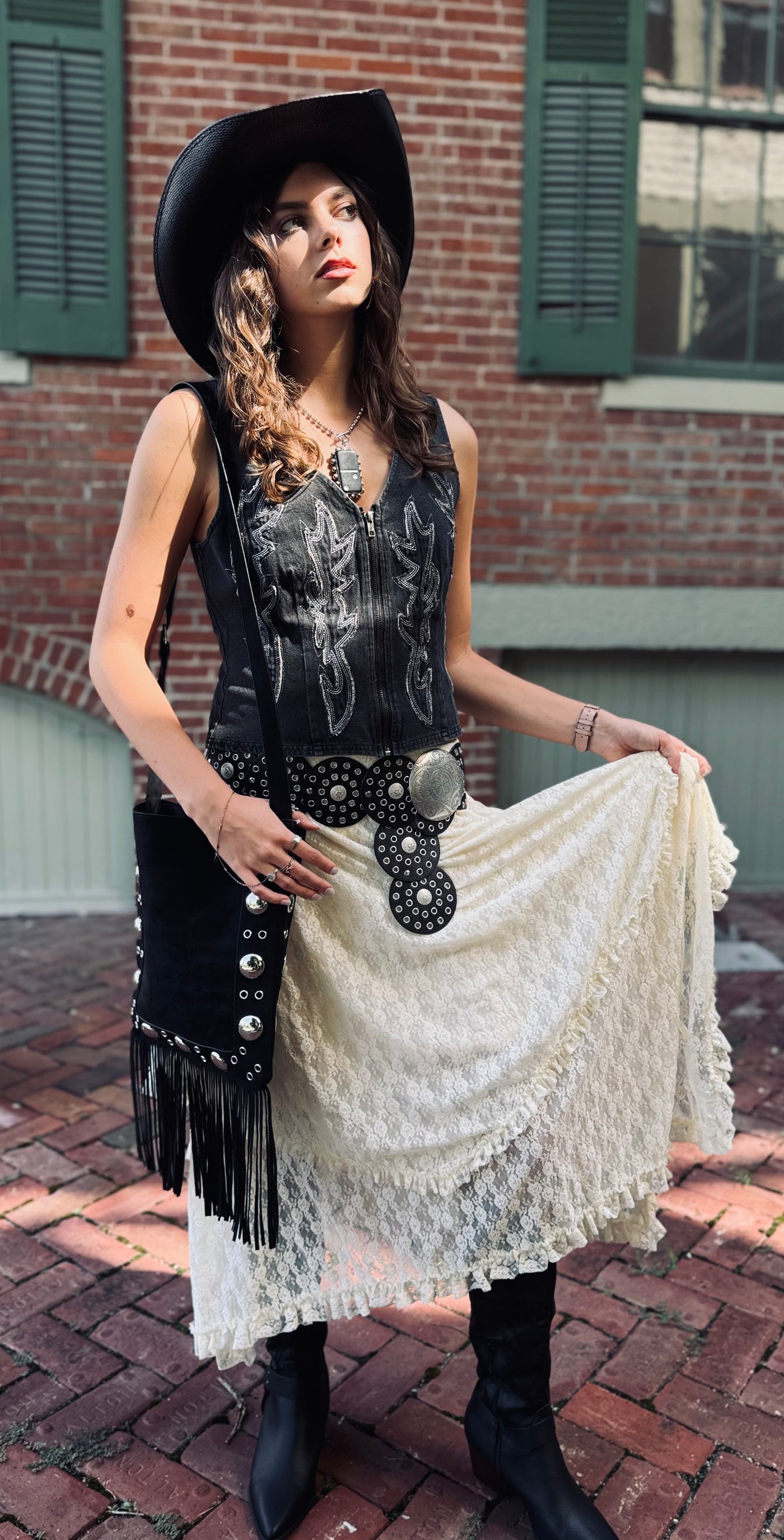 Lace Tiered Midi Skirt
