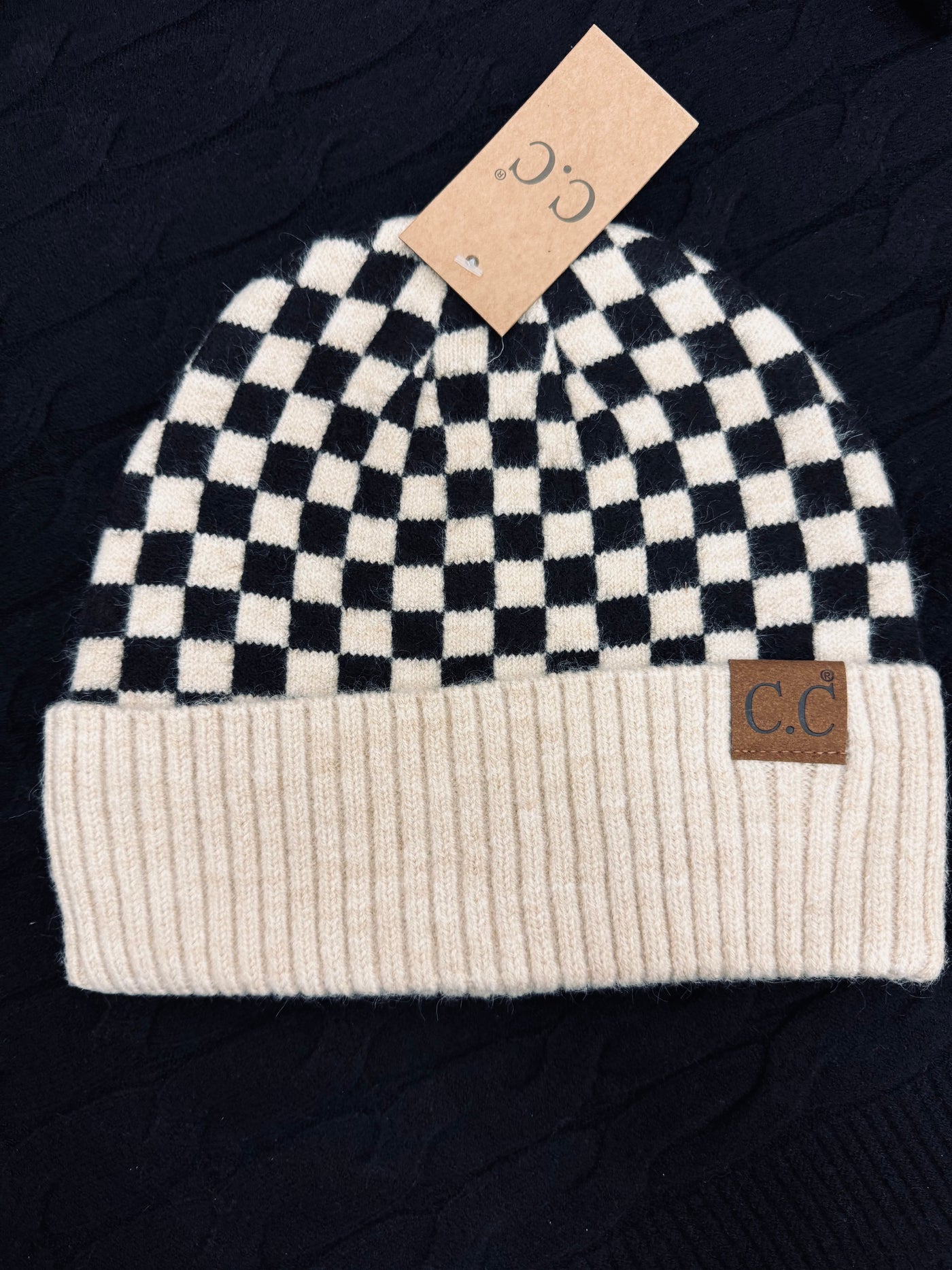 Oatmeal Checkered CC Beanie