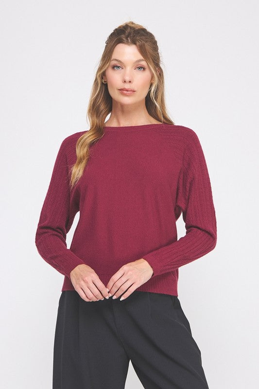 Braided Pointelle Sleeved Sweater - Rosewood