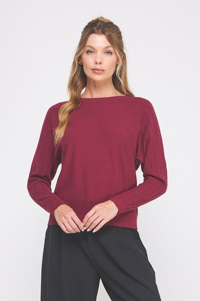 Braided Pointelle Sleeved Sweater - Rosewood