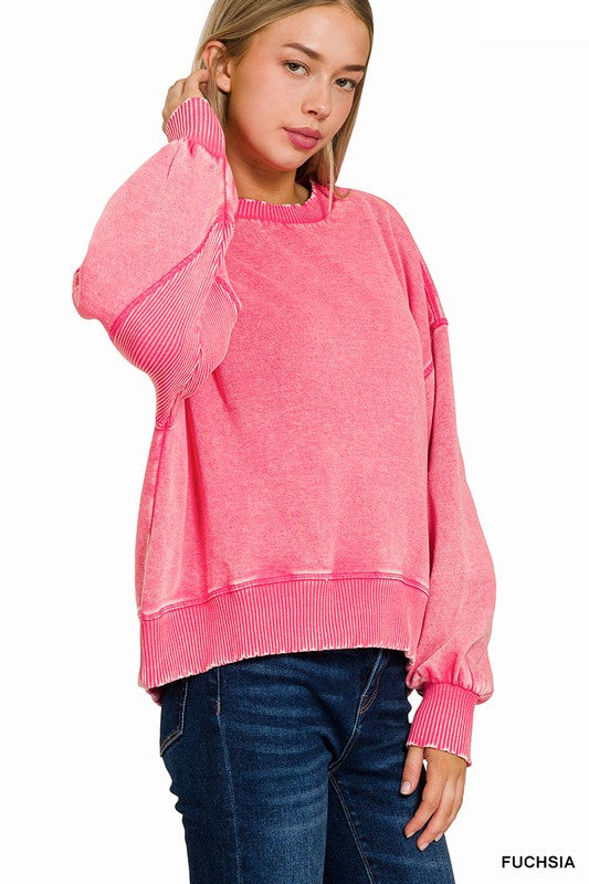 Allie's Cozy Acid Washed Fleece Pullover (3 colors)