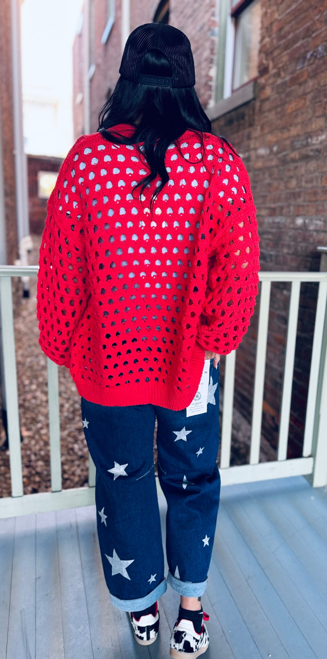 Open Knit Bubble Sleeve Cardigan