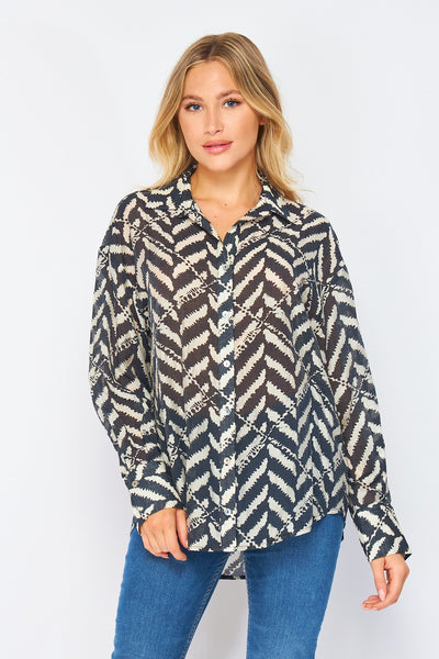 Zigzag Style Button Down Blouse