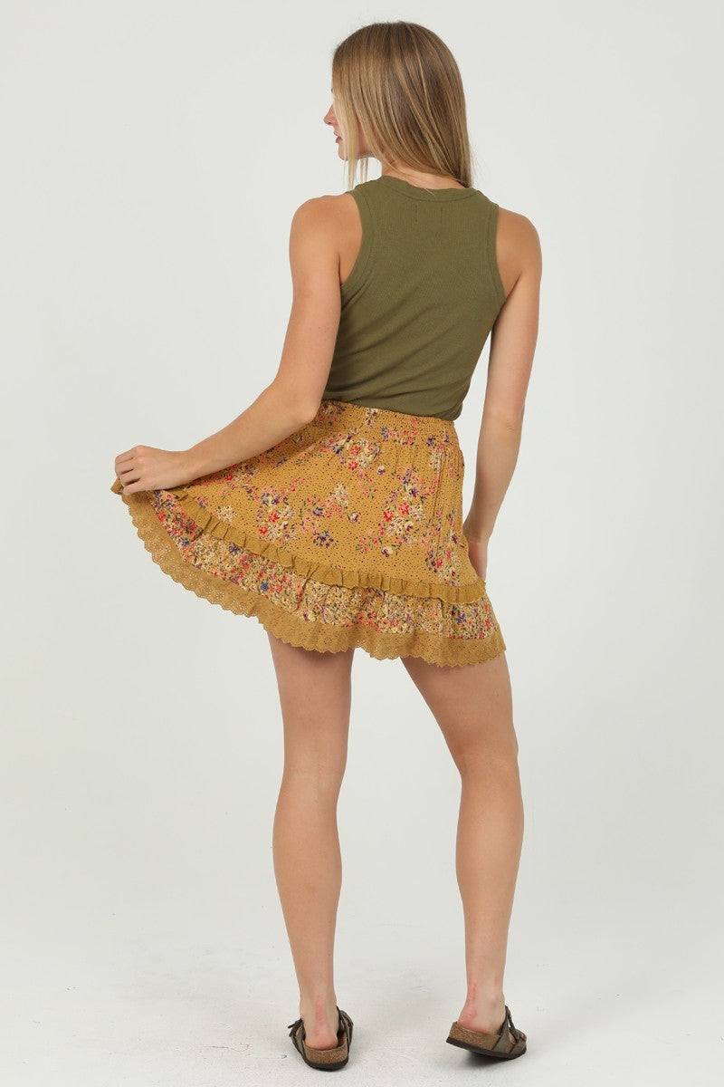 Honey Floral Mini Ruffle Skirt