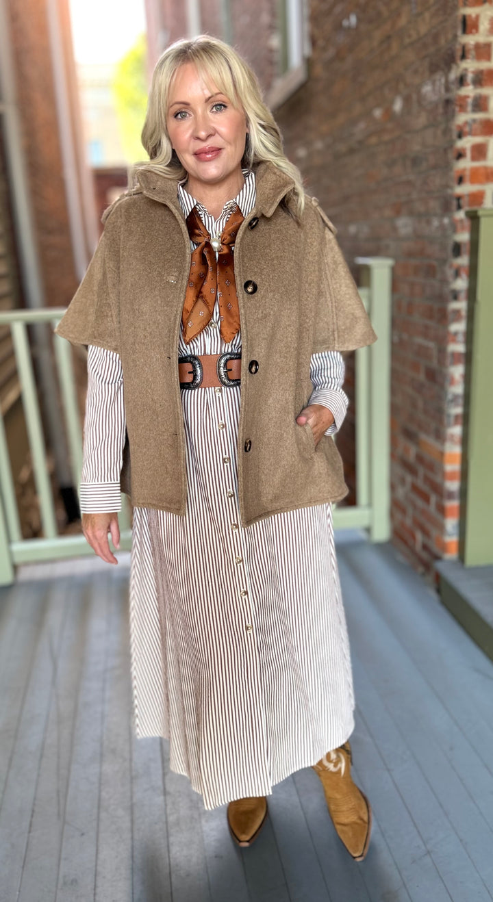 Autumn Brown Shrilled Long Sleeved Dress