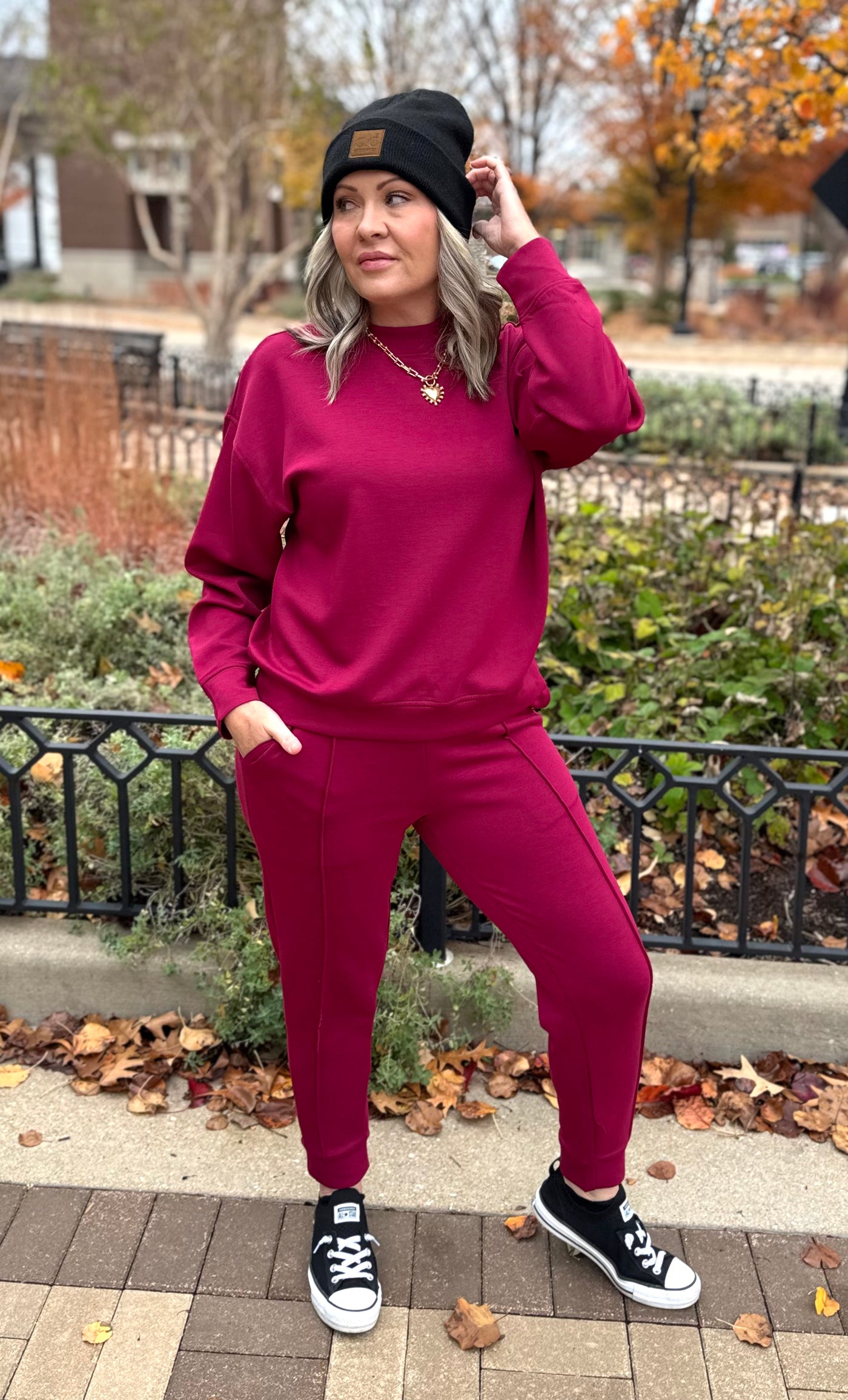 Scuba Mock Neck Jogger Set - Cabernet