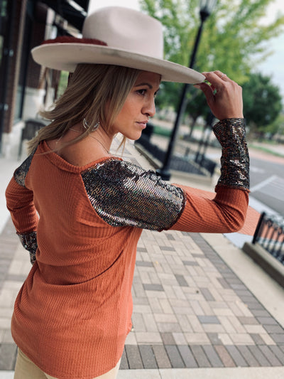 Sequin Spangled Knit Top - Rust