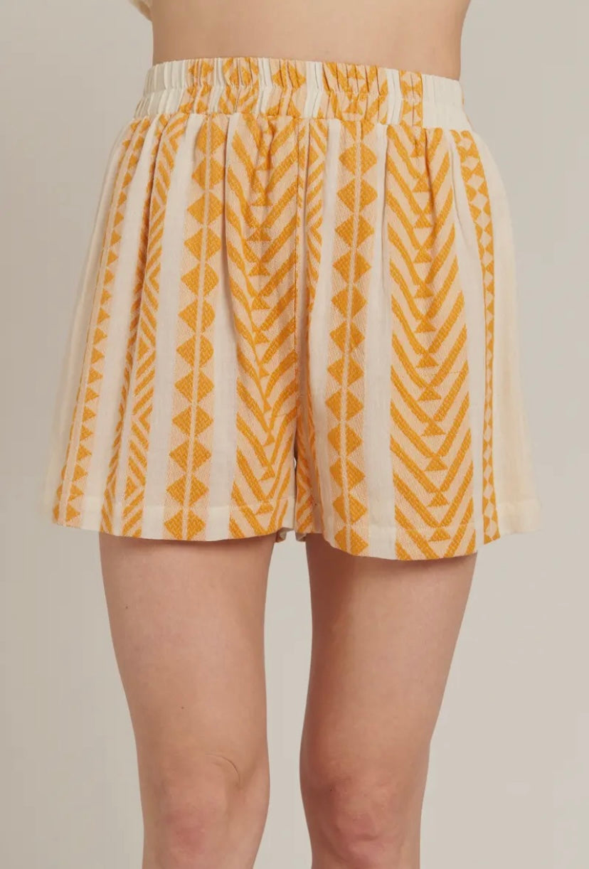 Yellow Embroidered Elastic Shorts