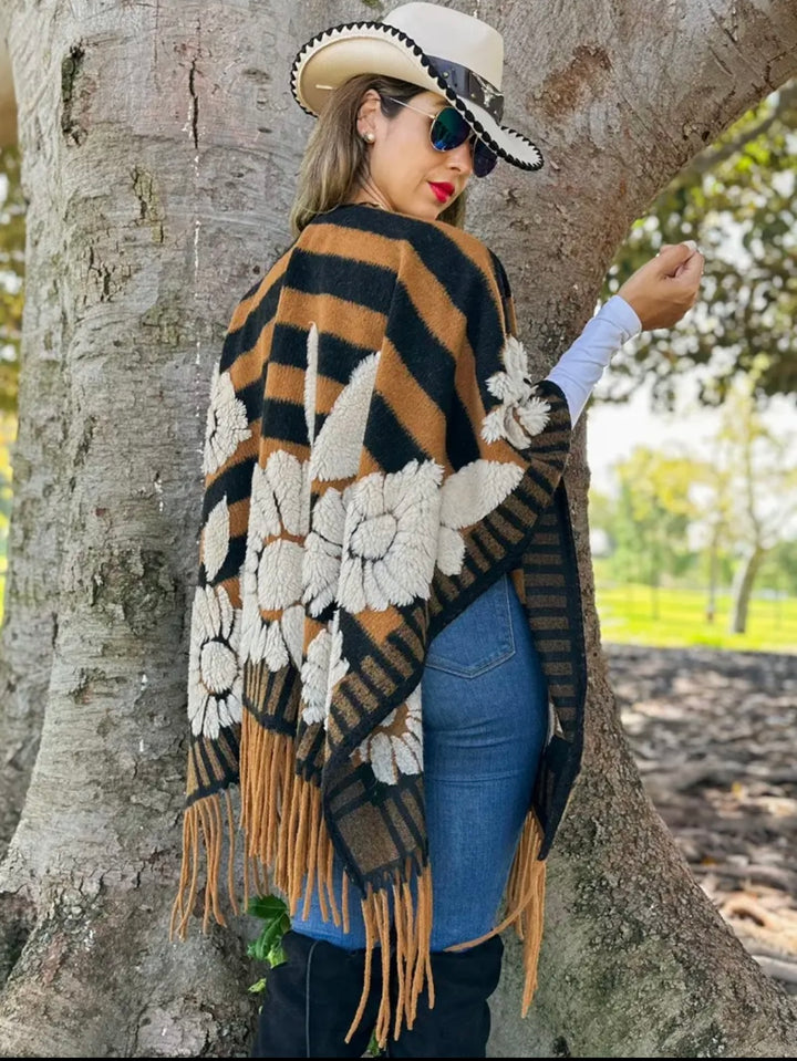 Western Boho 3D Fringe Ruana Wrap