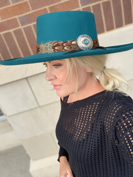 Teal Owl Bull Ranch Cowgirl Hat