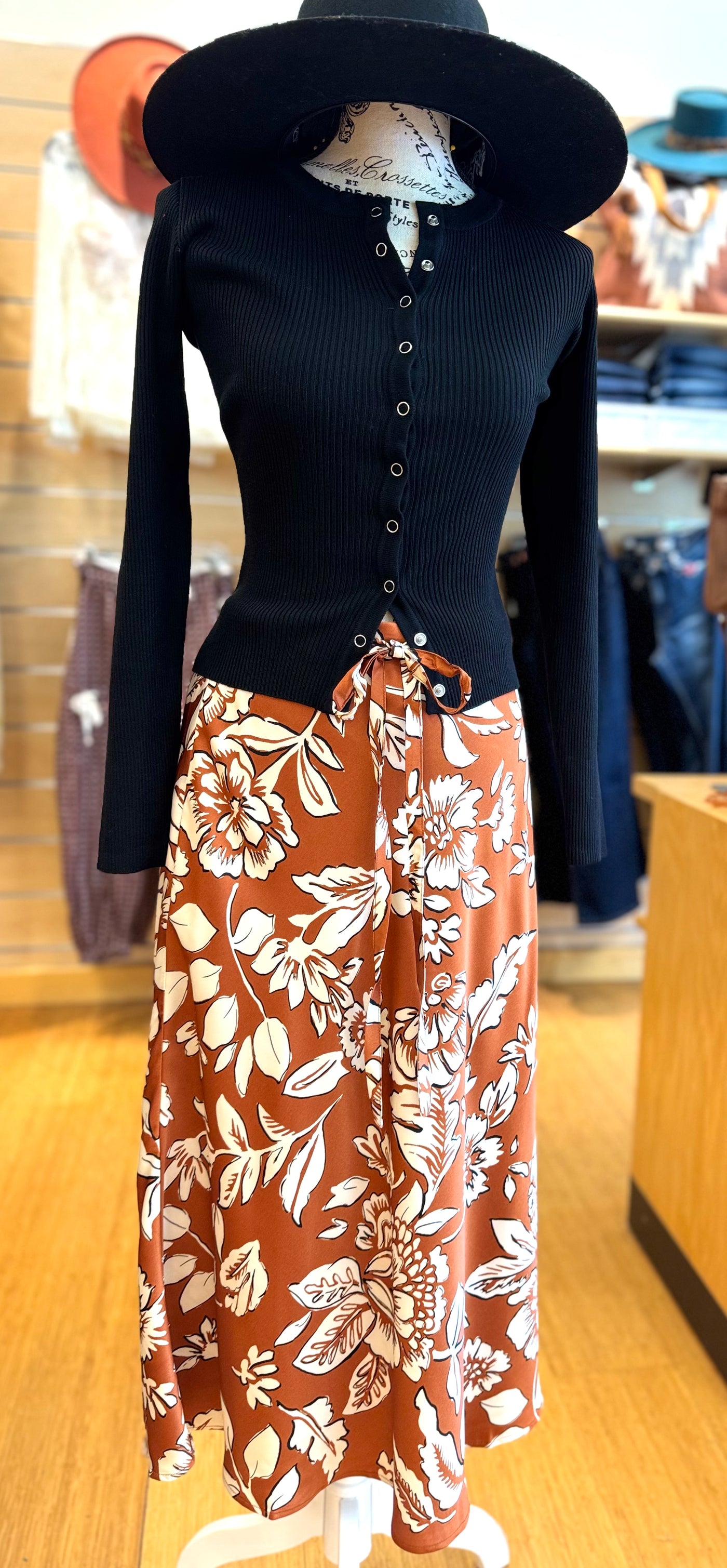 Floral Tie Midi Skirt (2 color options)