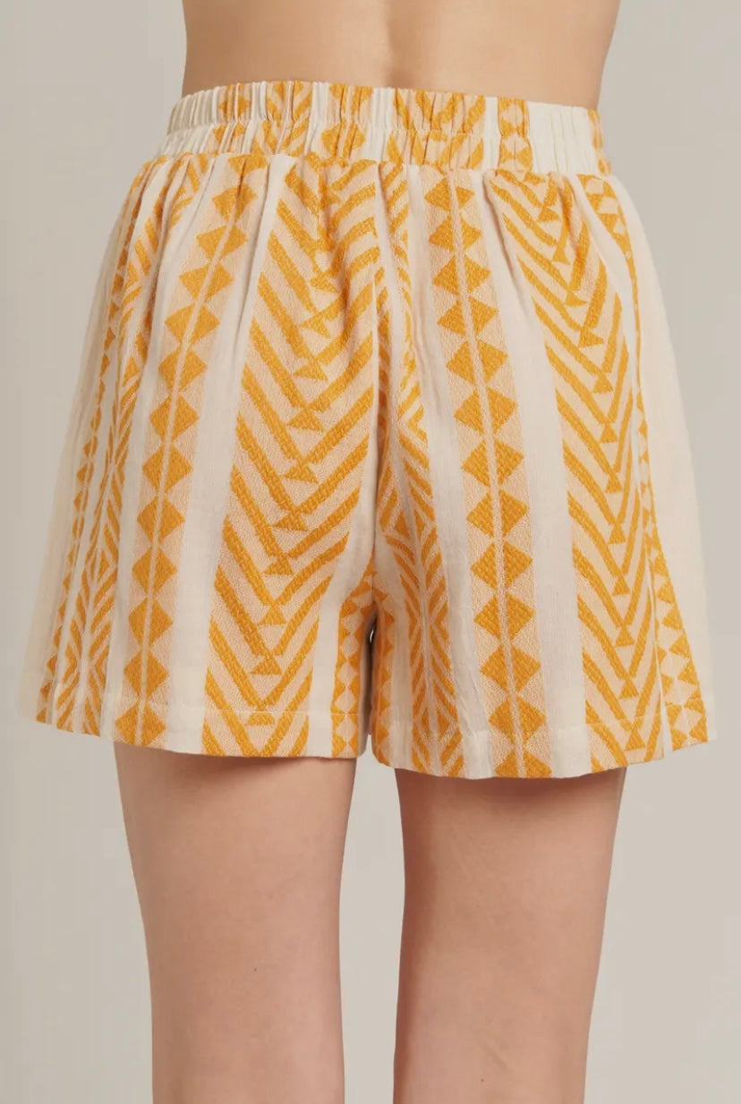 Yellow Embroidered Elastic Shorts