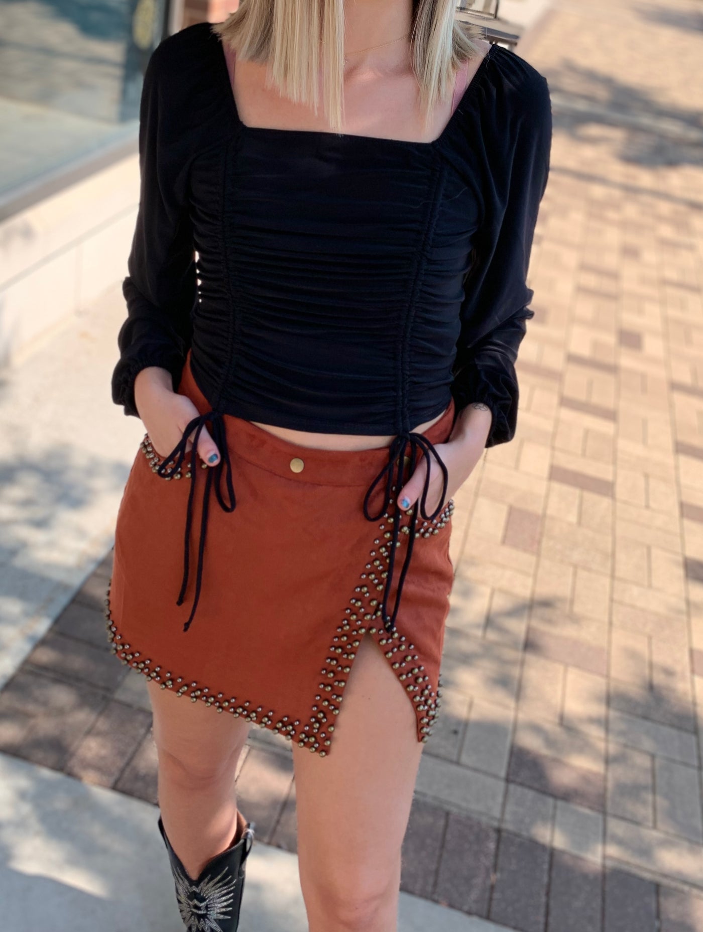 Rust Pearl Studded Wrap Skirt