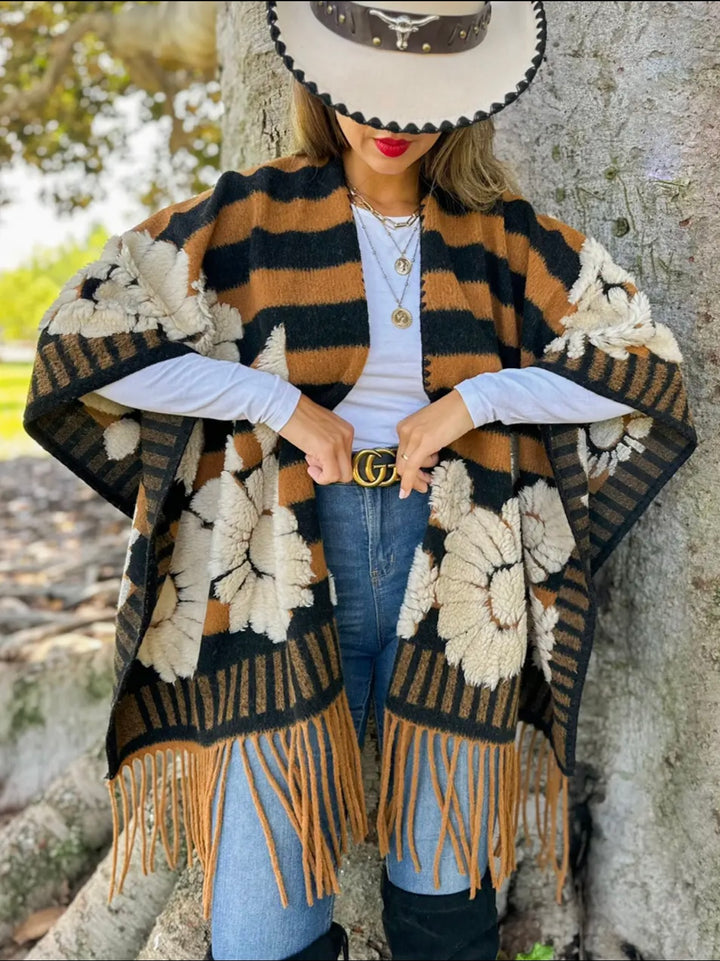 Western Boho 3D Fringe Ruana Wrap