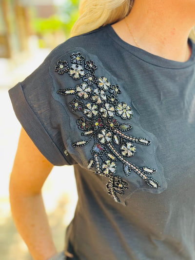 Rhinestone Detail Cotton Top (2 colors)