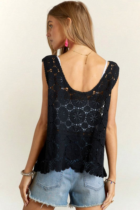 Kiki Casual Crochet Tank Top (black)