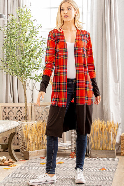 Red Plaid Maxi Cardigan- (Small-3X)