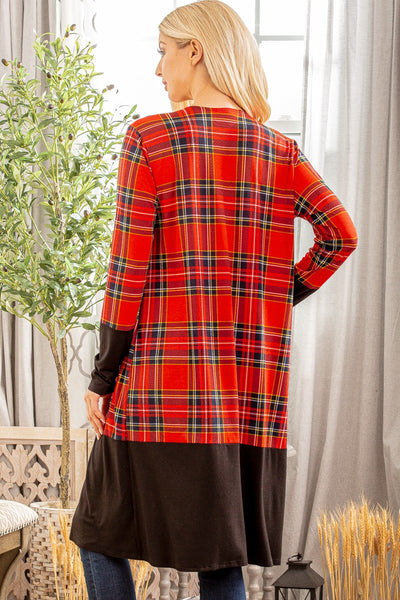 Red Plaid Maxi Cardigan- (Small-3X)
