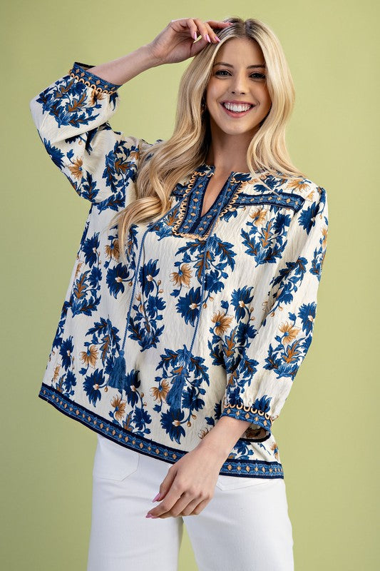 Blue Floral Embrace Blouse