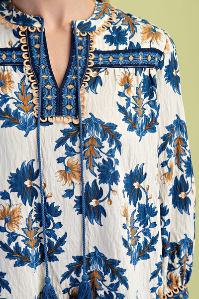 Blue Floral Embrace Blouse