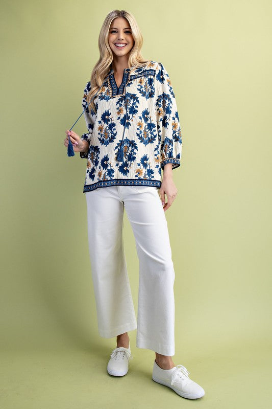 Blue Floral Embrace Blouse