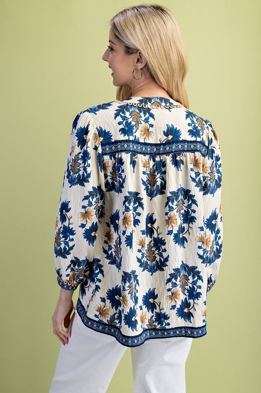 Blue Floral Embrace Blouse