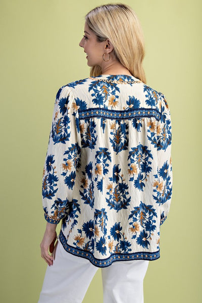Blue Floral Embrace Blouse