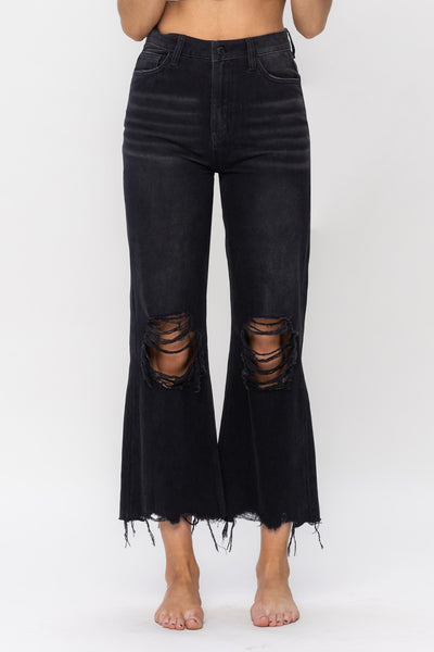 Black 90's Vintage Cropped Flare by Vervet