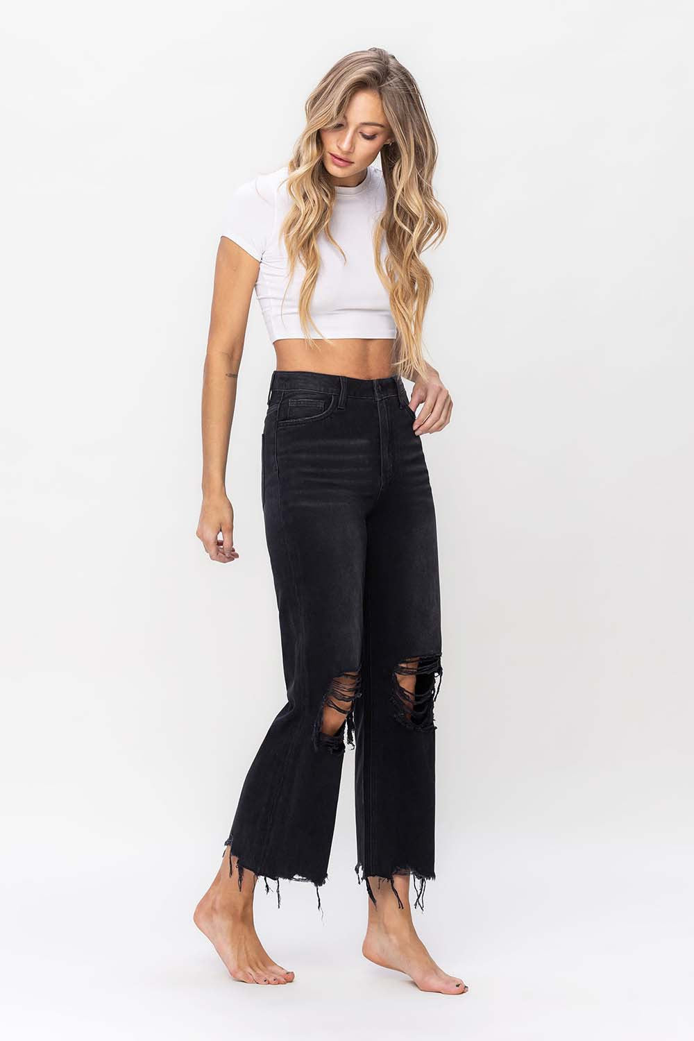 Black 90's Vintage Cropped Flare by Vervet