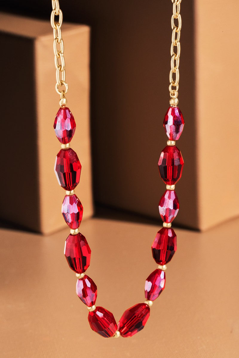 Chain Link Necklace Glass Beads