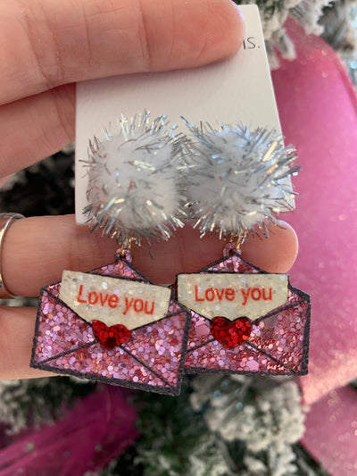 Valentine Envelope Glitter Earrings