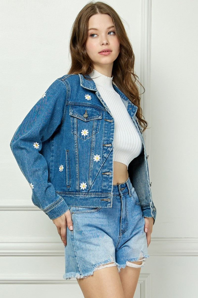 Daisy Embroidered Jean Jacket