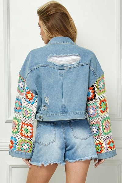 Granny Crochet Denim Jacket - Medium Wash