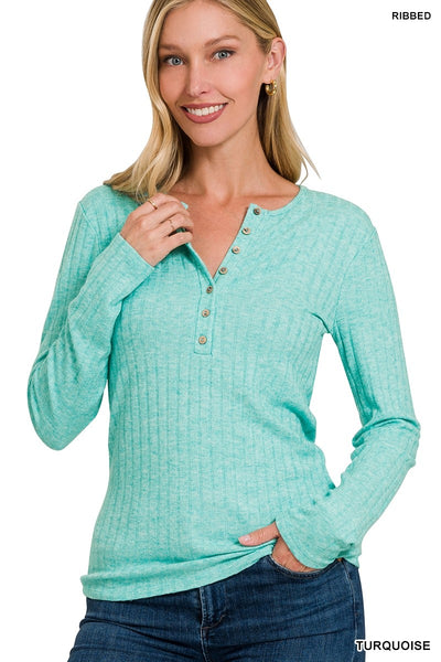 Kaitlyn Ribbed Button Front Top
