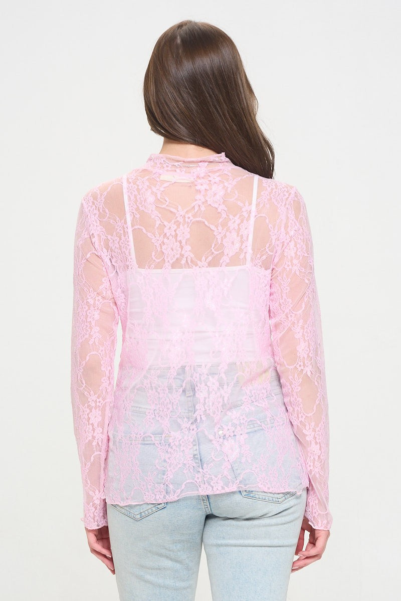 Pink Floral Lace Top